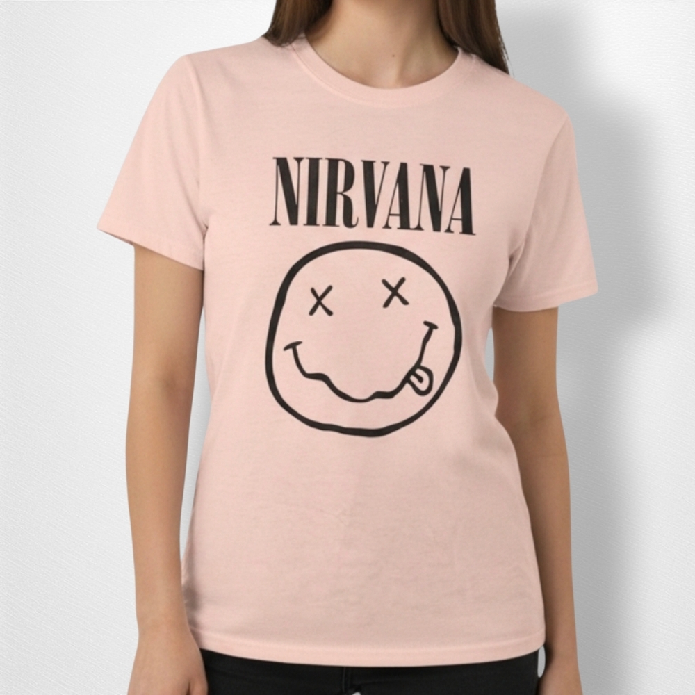 NIRVANA Light Pink Smiley Tee - Picture 2 of 4